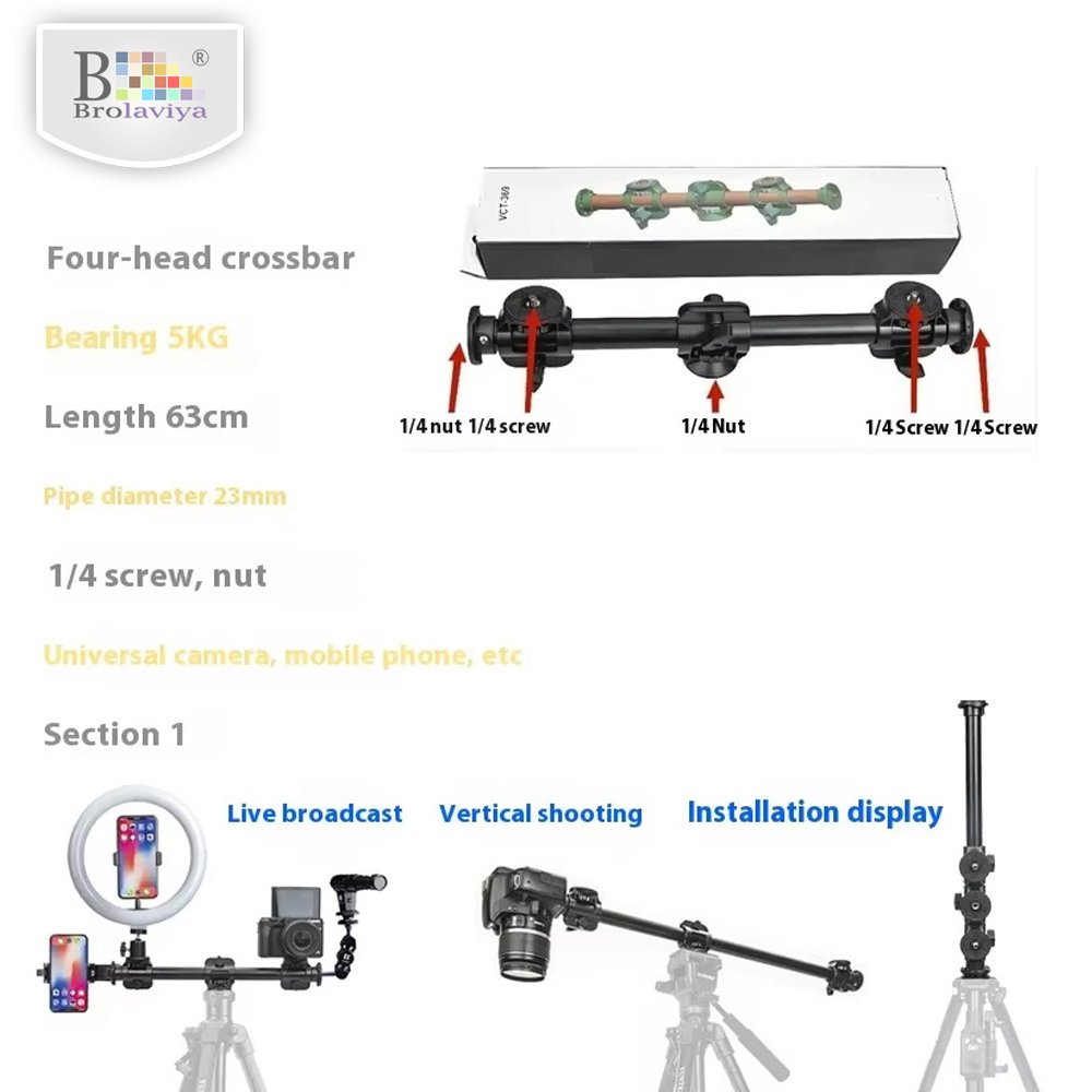 BROLAVIYA® Four-Head Crossbar Camera Support Frame, 63cm Horizontal Rod Extension Pole, 1/ - Image 3
