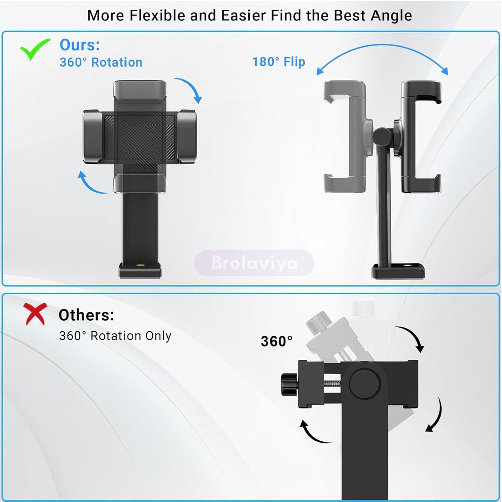BROLAVIYA® Mobile Tripod Mount with 1/4" Screw Thread, 360° Rotate 180° Tilt Phone Holder  - Image 4