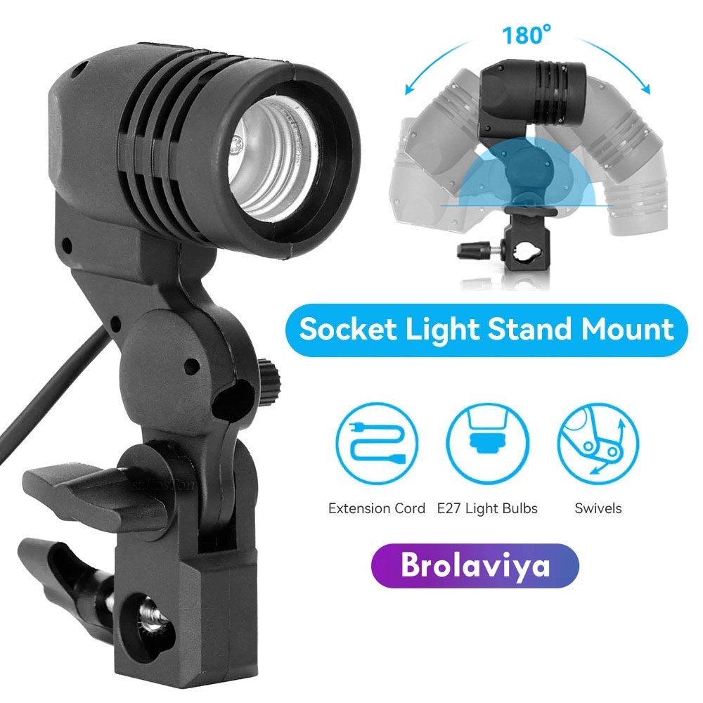 BROLAVIYA® E27 Single Head Bulb Holder Socket Flash Umbrella Bracket Photo Lighting Bulb H - Image 3