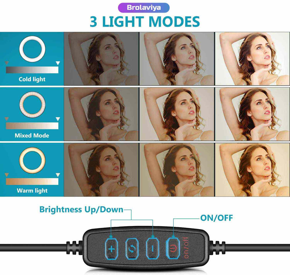 (Renewed) BROLAVIYA® 6 Inch LED Ring Light, 3 Level Brightness Dimmable with Flexible Wire, 360 Knob and Mobile Bracket