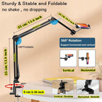 BROLAVIYA® Overhead Video Mobile Stand, New Extra Long Arm, 1/4" Head 2 Way Base Clamp and - Image 3