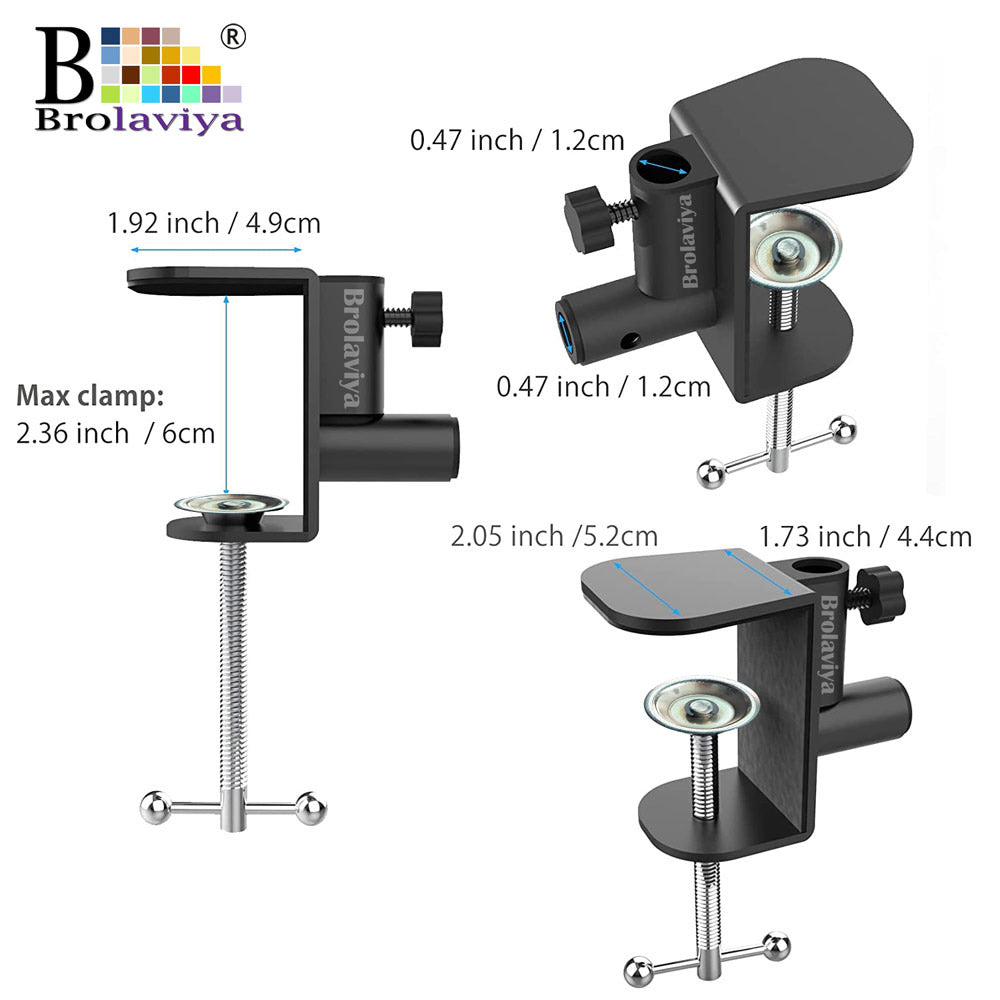 (Renewed) BROLAVIYA® Large Desk Base Clamp Mount for Microphone Boom Scissor Arm, Table C Clip for Articulating Arm Stand Or Mic Stand Fits Up to 2.36 Inch 6 CM Thickness