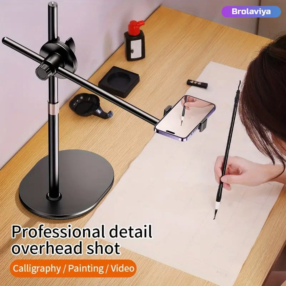 BROLAVIYA® Overhead Video Floor Stand with 6 inch Ring Light, Premium Metal Body, 1/4" Hea - Image 3