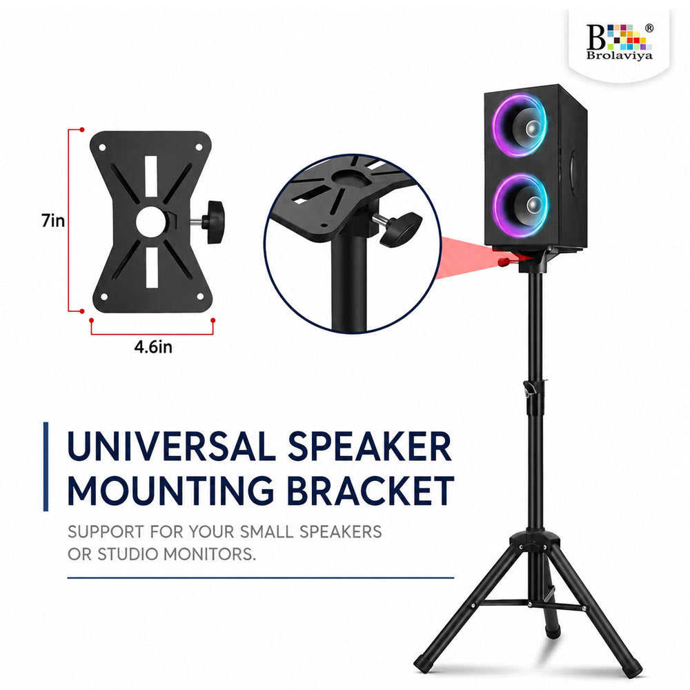 BROLAVIYA® Universal Speaker Stand, Height Adjustable Tripod Speaker Stands with Mounting Plate, Heavy Duty Metal for PA Speakers, Studio Monitors, DJ Equipment, Home Theater & Events