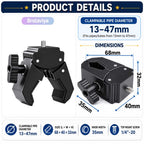 BROLAVIYA® Camera Super Clamp with Male 1/4"-20 Screw Mount, Adjustable Crab Clamp for Photography Equipment, Monitor, LED Light, Action Camera, Fits 13-47mm Pipes, Rods & Bars
