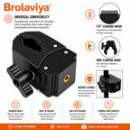 BROLAVIYA® Super Clamp with 1/4″ Interface Female Thread Mount, Adjustable Camera Clamp for 13-47mm Rods & Poles, Universal Mount for DSLR Camera, Action Camera, LED Light, Microphone, Bike & Tripod
