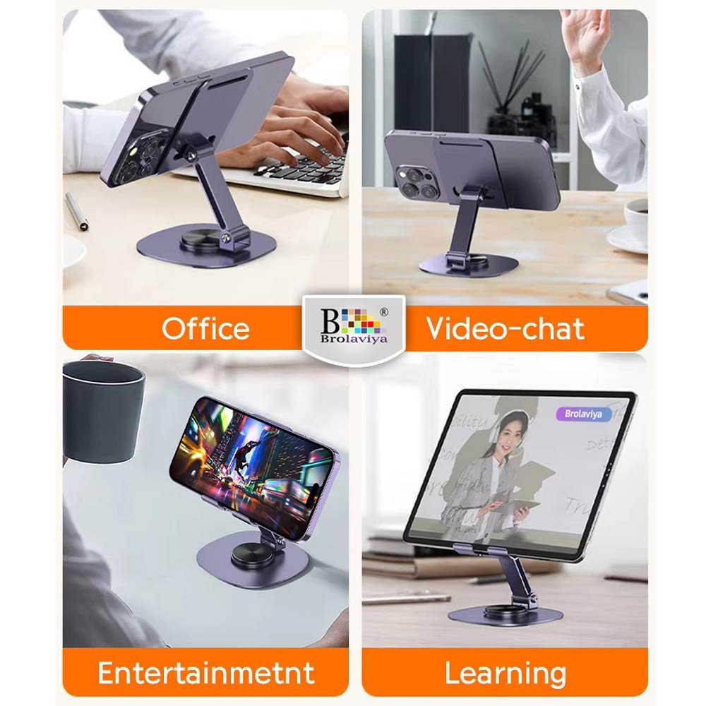 BROLAVIYA® 360° Rotatable Metal Mobile Stand Adjustable Desk Angles Phone Holder Sturdy wi - Image 2