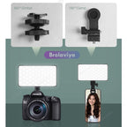 BROLAVIYA® Full Color RGB Video Light, 2000mAh Rechargeable, Dimmable with Cold Shoe, Portable Clip and 1/4 Screw Hole for Camera, Phone, Tablet, Laptop, Selfie, Photography