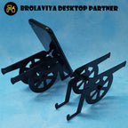 BROLAVIYA® Metal Body Cannon Shape Stand, Cradle, Holder, Stand For Office Desk, Fits for Smartphones Mobile / Tablets 4 - 9.7 Inch Black (2 Pack)
