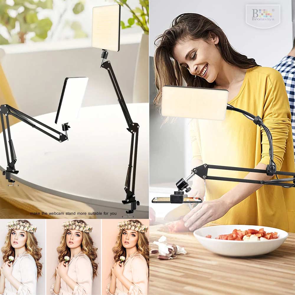 BROLAVIYA® Overhead Video Mobile Stand with 11 Inch Video LED Light 2700 to 5500k, Metal Arm, 1/4" Ball Head For Camera, Gopro with Mobile Bracket and Flexible Clip Arm