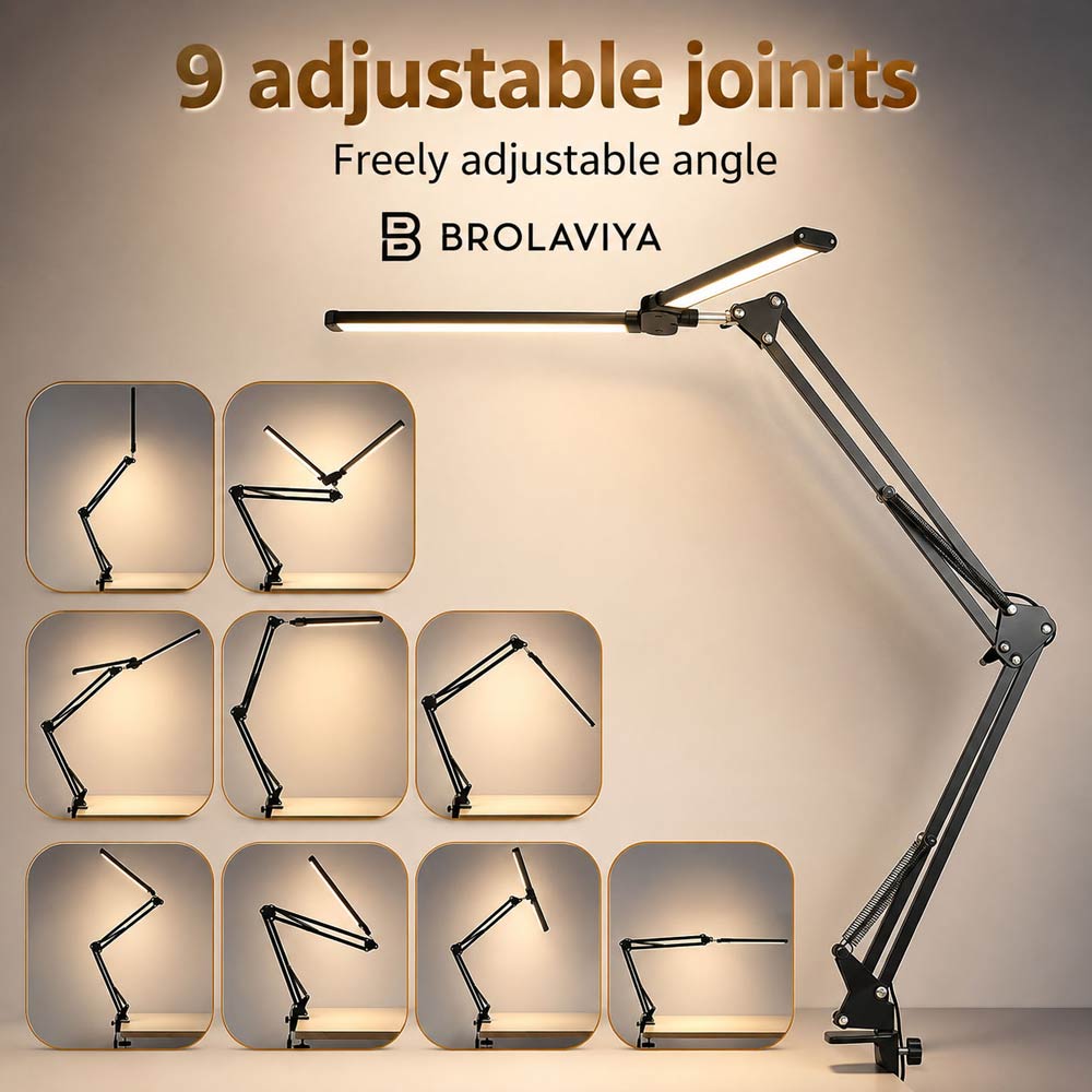 BROLAVIYA® Architect Double Head LED Desk Lamp Overhead Light, 3 Color Mode, 10 Levels Dimmable Brightness, Metal Body, Eye Protection Desk Light for Office, Study, Reading, Computer Workstation