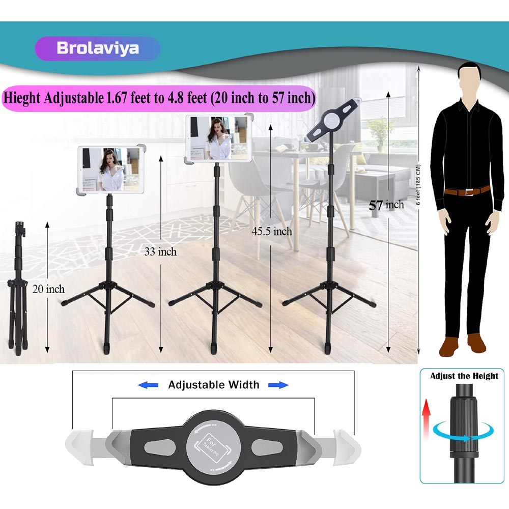 BROLAVIYA® Tablet Tripod Floor Stand for Home, Office, Stage for All 9.5~14.5 Diagonal inches Large Display Devices