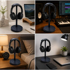 BROLAVIYA® Headphone Stand for Desk, Adjustable Height Headset Holder with Built-in Phone Stand, Universal Gaming Headphone Stand, Stable Weighted Base for Over-Ear & On-Ear Headphones, Black