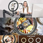 BROLAVIYA® No Shadow Overhead Video Mobile Stand with Extra Long Metal Arm, 10 inch Selfie Ring Light, 2 Way Base Clamp 1/4" Adaptor for Camera, GoPro and Mobile Bracket for Desktop, Bedroom, Office