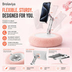 BROLAVIYA® Phone & Tablet Pillow Stand, Adjustable 360° Rotating Holder for 4–12.9 Inch Devices, Detachable Foldable Arm, Soft Lap Desk Cushion with Snack Tray, for Bed, Sofa, Desk & Travel