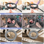 BROLAVIYA® Overhead 5X Magnifying Glass with 12cm LED Light, 3 Color Modes Dimmable, Flexible Hose Metal Arm, Magnifier Desk Lamp for Crafts, Makeup, Reading, Photography – Silver