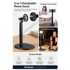 BROLAVIYA® 2-in-1 Magnetic & Clip Phone Stand for Desk, Adjustable Height Mobile Holder, MagSafe-Compatible Mount with Phone Clamp, 360° Rotation for Live Streaming, Recording, Video Calls & Cooking