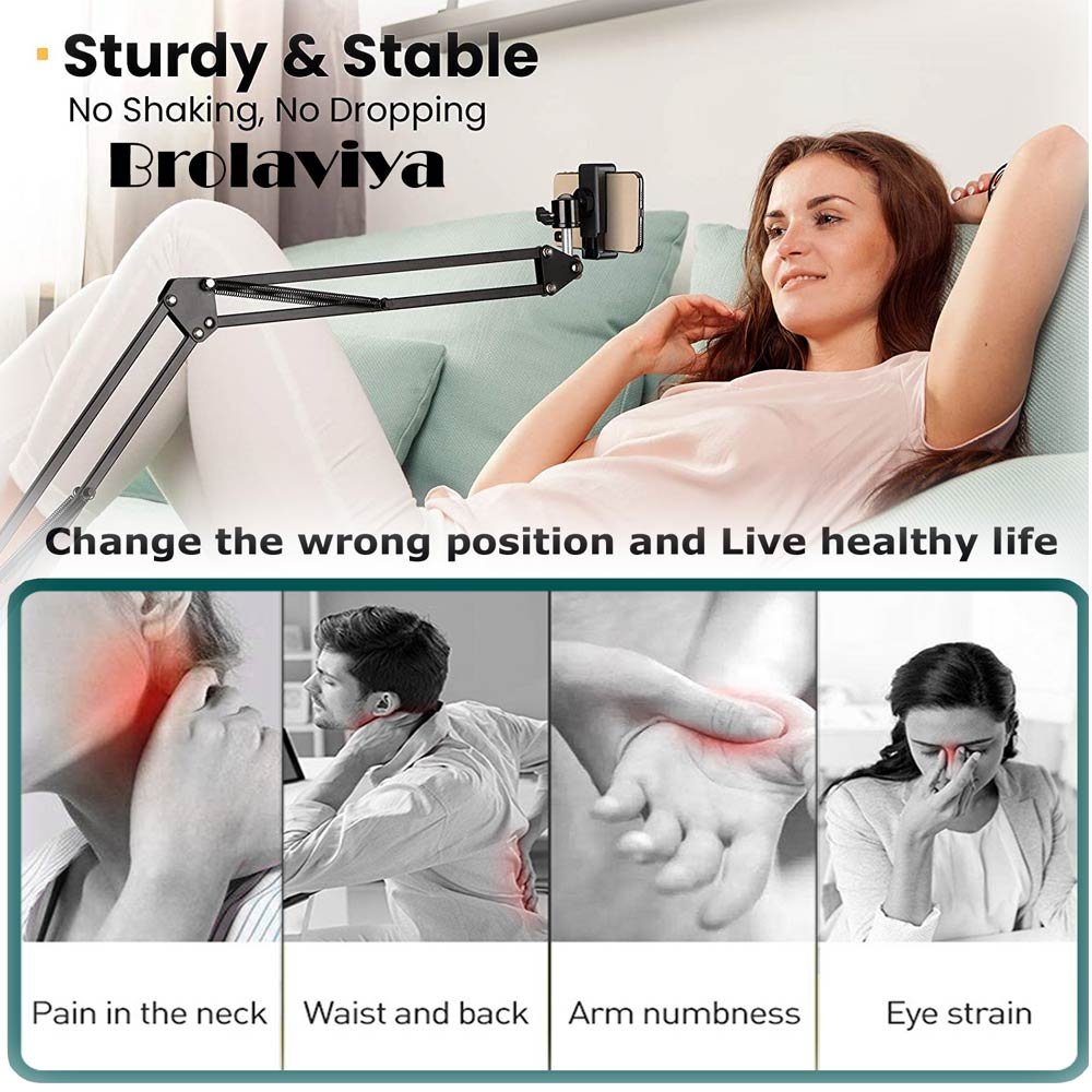 (Renewed) BROLAVIYA® Overhead Video Mobile Stand, New Extra Long Arm, Large 2 Way Base Cla - Image 5