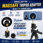 BROLAVIYA® Magnetic Phone Holder with 1/4″ Interface Thread, Adjustable Ball Head, MagSafe Compatible Tripod Adapter, 360° Rotation, for Tripods, Monopod & Camera and Ring Light Accessories