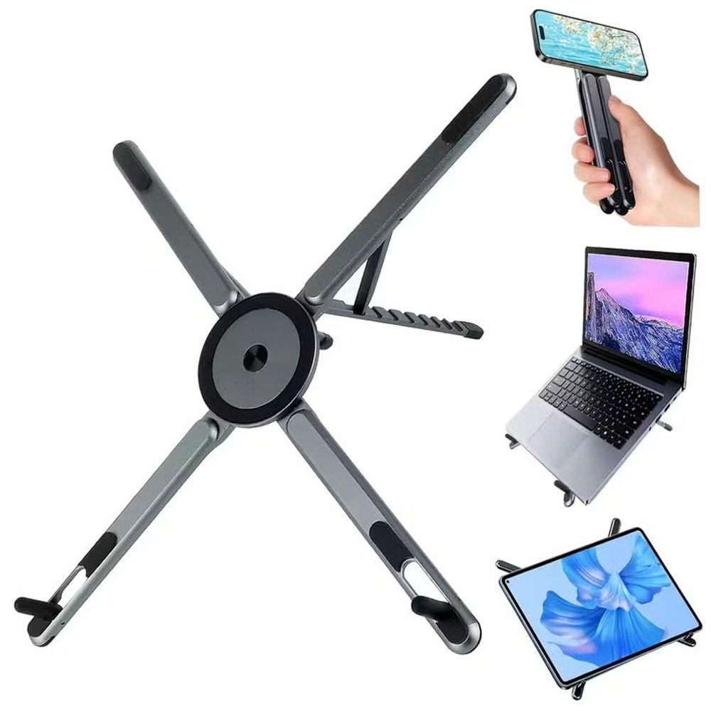 BROLAVIYA® 3-in-1 Foldable Adjustable Height Magnetic Aluminum Stand, Compatible with Phones, Tablet