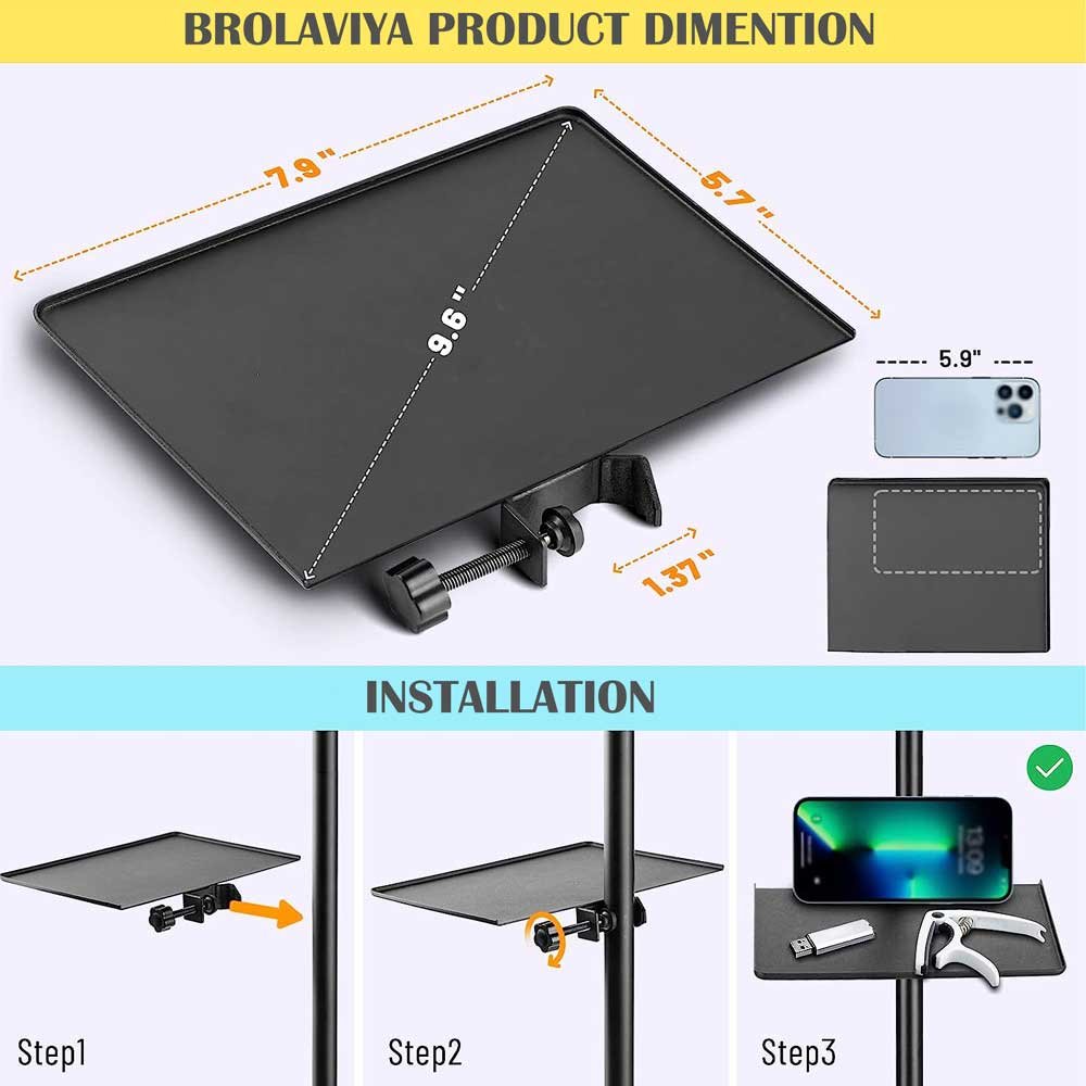 (Renewed) BROLAVIYA® Microphone Stand Shelf Adjustable Metal Tray Holder, Compatible with  - Image 3