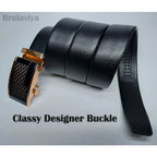BROLAVIYA® Universal Adjustable Automatic Ratchet Buckle Mens Belt, Length 110 CM, Gold Grill Style