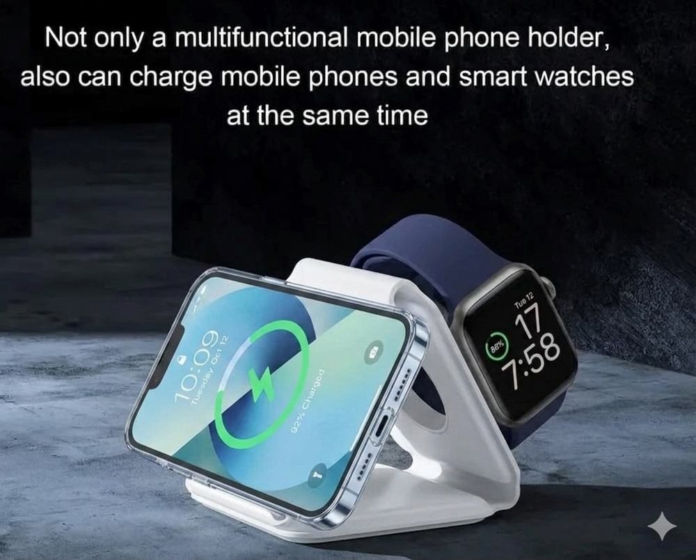BROLAVIYA® 3 in 1 Magnetic Foldable 15W Wireless Charging Station for iPhone 17/16/15/14/13/12/11 Series, Samsung Galaxy S25/S24/S23/S22/S21/S20, Watch & Airpods with Type C Cable, White