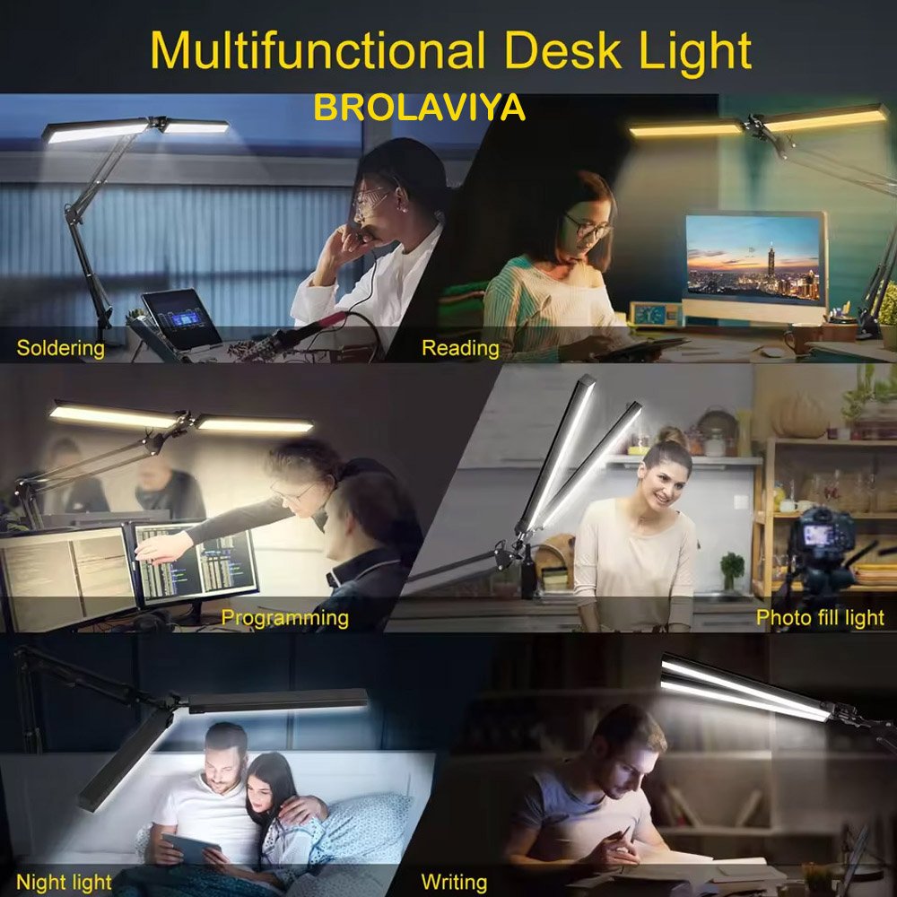 (Renewed) BROLAVIYA® Overhead New Double Head LED Desk Lamp Light with Metal Arm Table Lam - Image 2