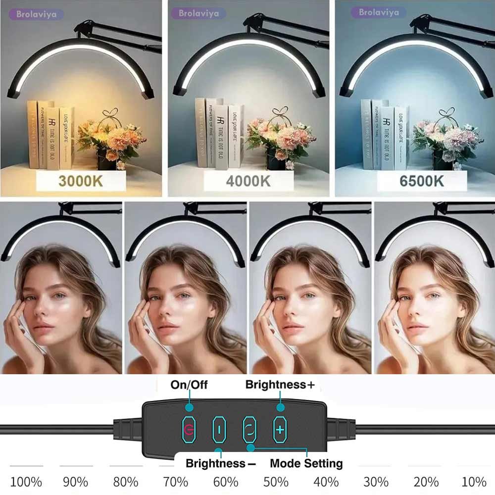 BROLAVIYA® 16 inch Half Moon Tabletop Lamp Light with 3 Axis Swing Metal Arm Stand, 3 Ligh - Image 6