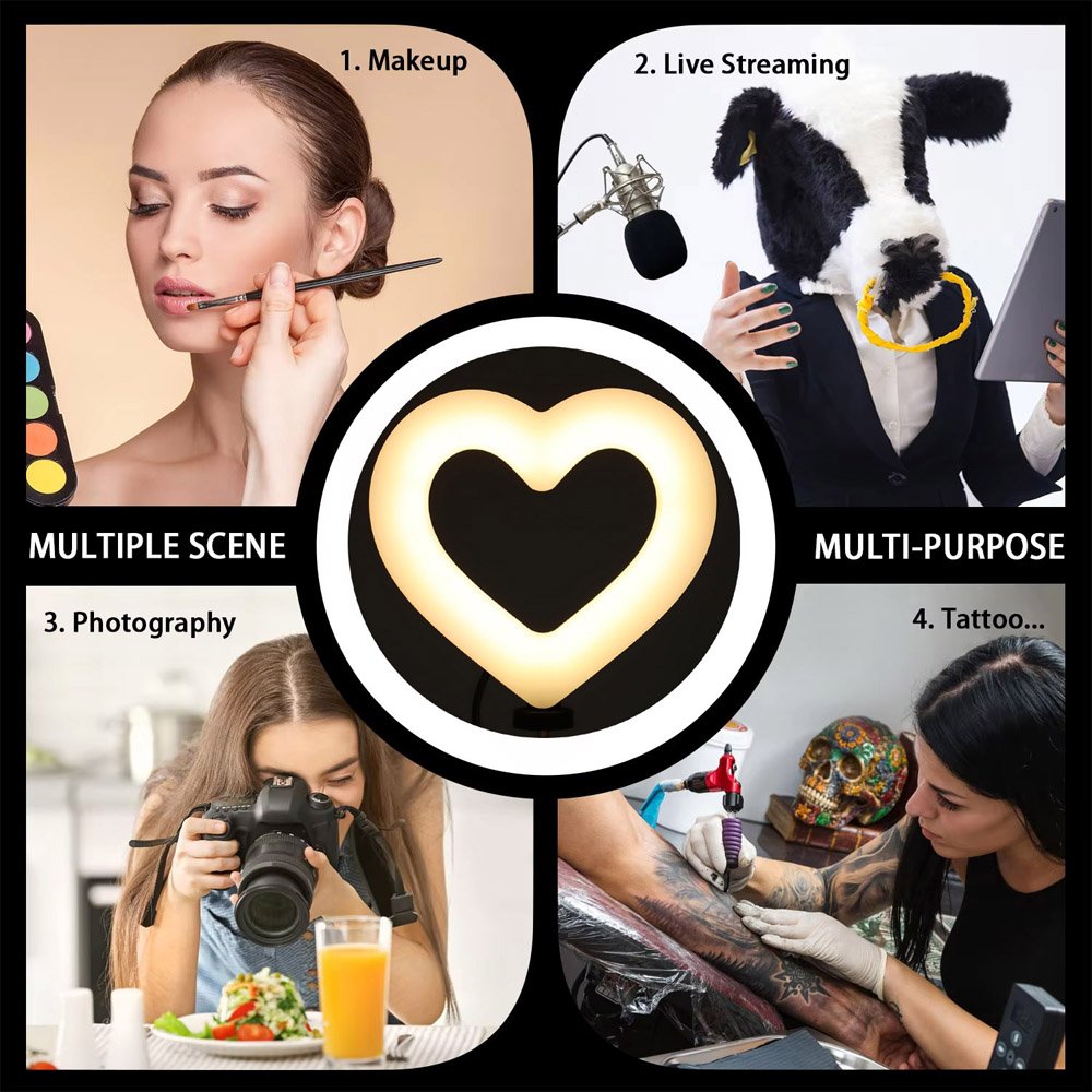 BROLAVIYA® Overhead Video Mobile Stand with Heart Shape 26cm Ring LED Light, Metal Arm, 1/ - Image 5