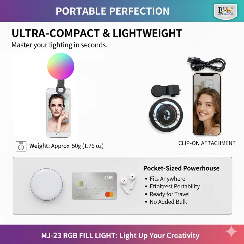 BROLAVIYA® Magnetic RGB Video Rechargeable Light Pocket LED Fill Light 2500K-7000K Dimmabl - Image 4
