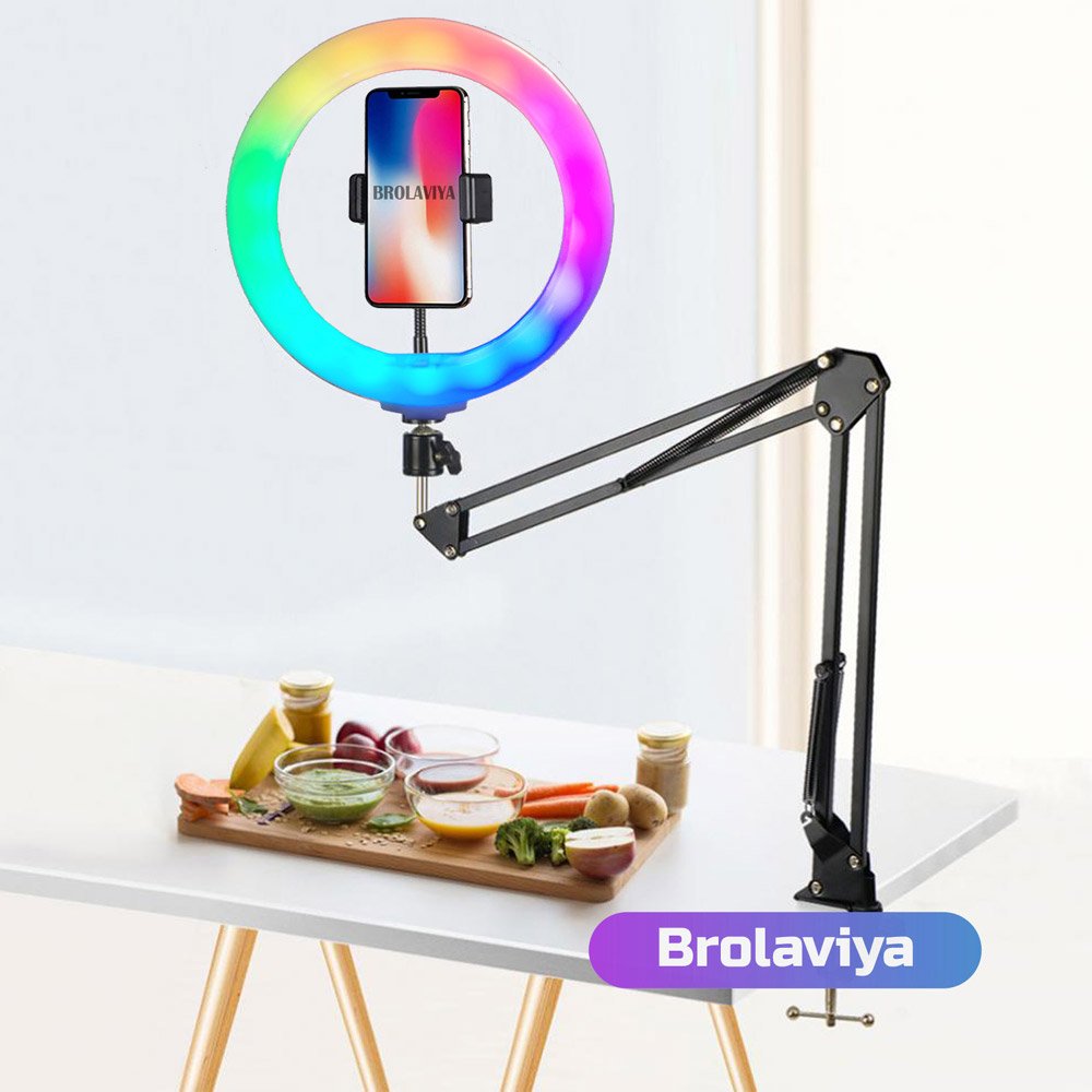 BROLAVIYA® Overhead Video Mobile Stand, New Crystal 3D LED 10 Inch RGB Ring Light, 2 Way B - Image 4