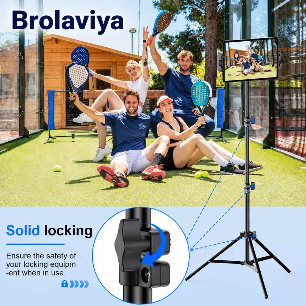 BROLAVIYA® Tablet Tripod Floor Stand, Adjustable up to 75″, Fits 4.7″-12.9″ Phones & Tablets, Compatible with iPad Pro/Air/Mini, Galaxy Tab, for Live Streaming, Office, Cooking & Fitness