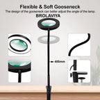 BROLAVIYA® Overhead 5X Magnifying Glass with LED Light and Stand, 3 Color Modes Dimmable, Flexible Hose Metal Arm, Magnifier Desk Lamp for Crafts, Makeup, Reading, Photography