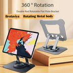 BROLAVIYA® Desktop 360 Rotating Base, Aluminium Metal Cute Shape Metal Stand, Foldable, Compatible with iPad, Tablet, E-Reader 4-12.9 inch, D2, Black
