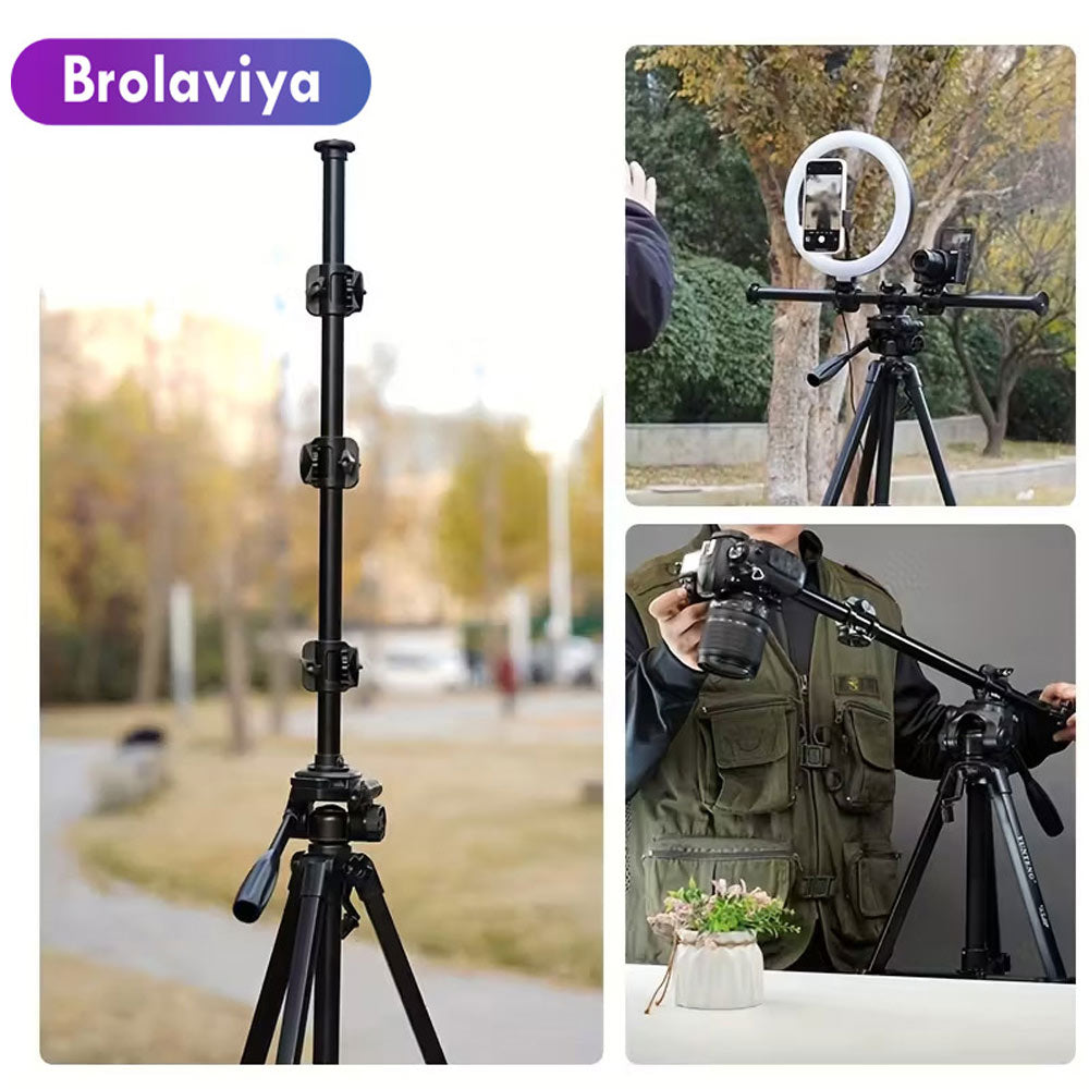 BROLAVIYA® Four-Head Crossbar Camera Support Frame, 63cm Horizontal Rod Extension Pole, 1/4 Screw Mount, 5KG Bearing Capacity, Vertical Shooting Tripod Adapter for DSLR, Mobile Phone, Live Broadcast