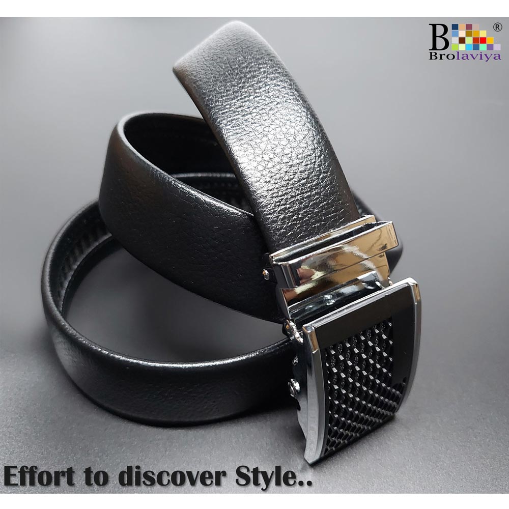BROLAVIYA® Universal Adjustable Automatic Ratchet Buckle Belt, Length 110 CM, Silver Grill Style