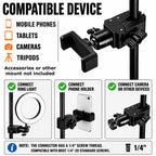 BROLAVIYA® Camera Super Clamp with Male 1/4"-20 Screw Mount, Adjustable Crab Clamp for Photography Equipment, Monitor, LED Light, Action Camera, Fits 13-47mm Pipes, Rods & Bars