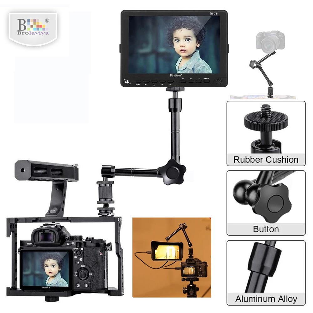 BROLAVIYA® 11”/28cm Adjustable Magic Articulating Arm for DSLR Camera, LED Light, Flash Light, Monitor, Ring Light, Microphone, Compatible with All Cameras Cage