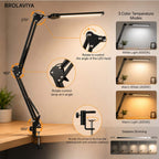 BROLAVIYA® Architect Double Head LED Desk Lamp Overhead Light, 3 Color Mode, 10 Levels Dimmable Brightness, Metal Body, Eye Protection Desk Light for Office, Study, Reading, Computer Workstation