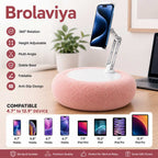 BROLAVIYA® Phone & Tablet Pillow Stand, Adjustable 360° Rotating Holder for 4–12.9 Inch Devices, Detachable Foldable Arm, Soft Lap Desk Cushion with Snack Tray, for Bed, Sofa, Desk & Travel