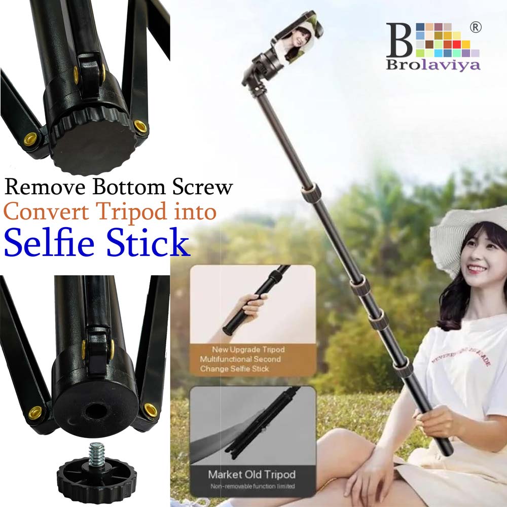 BROLAVIYA® Multi-Function Mobile Phone Live Broadcast Tripod Stand Dual use Tripod and Selfie Stick at Travel Use Video Shooting Stage Program Study Event and Team Meeting