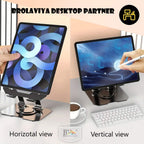 BROLAVIYA® Desktop 360 Rotating Base, Metal Stand Holder, Foldable, Compatible with iPad, Tablet, Mobile, E-Reader 4-13 Inch, D4, Black