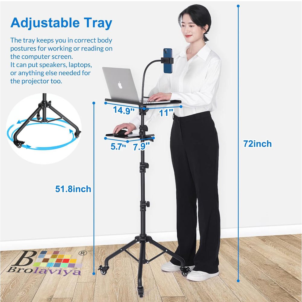 (Renewed) BROLAVIYA® Projector Tripod Stand On Wheels with Tray, Laptop / Mobile Stand, 18 - Image 5