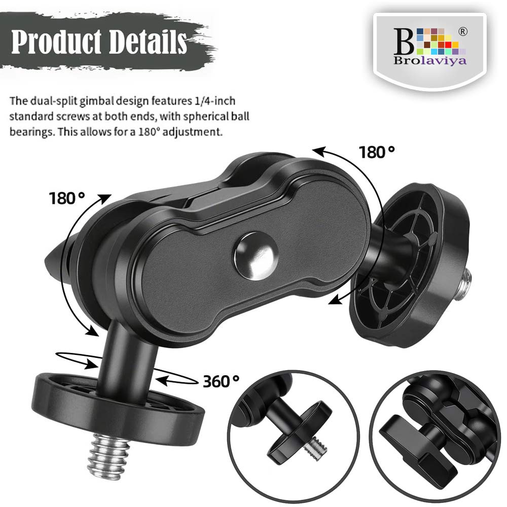 BROLAVIYA® Dual Ball Head Magic Arm Mount with 1/4″ Standard Screws, 360° Rotatable Universal Bracket for DSLR Camera Monitor, LED Video Light, Microphone and Action Cam Support