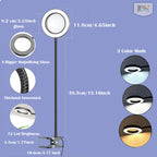 BROLAVIYA® Overhead 5X Magnifying Glass with 12cm LED Light, 3 Color Modes Dimmable, Flexible Hose Metal Arm, Magnifier Desk Lamp for Crafts, Makeup, Reading, Photography – Silver