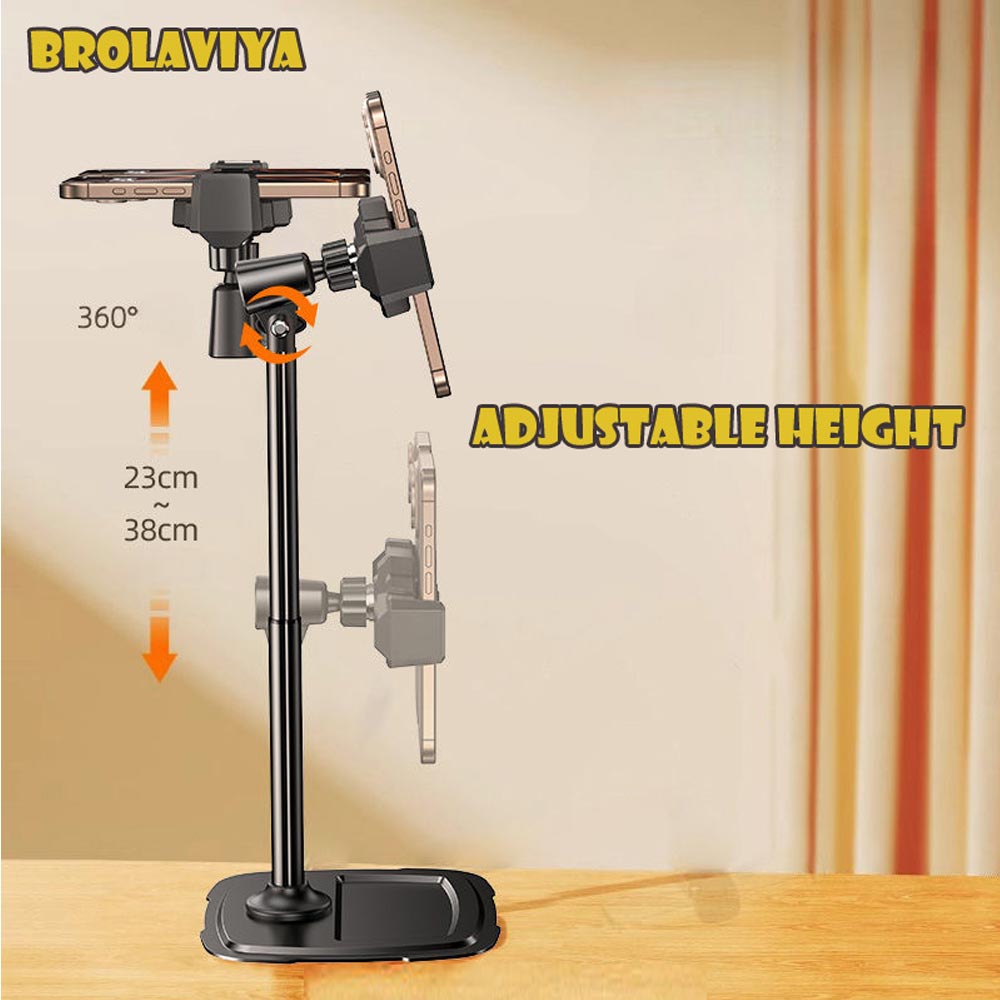 BROLAVIYA® 2 in 1 Metal Body Premium Tablet and Dual Mobile Desktop Stand, Adjustable Height with 360 Rotatable, 5-11” Compatible with iPad 10.9, 10.2, Air Mini 4, 3, 2, Nexus, Kindle, Xiaomi, Black