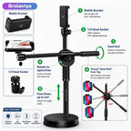 BROLAVIYA® Multi-Function Desktop Dual Phone Stand with Overhead Camera Mount, 360° Rotating Adjustable Arm, Height Adjustable Mobile Holder for YouTube, Reels, TikTok Video Recording, Online Classes, Cooking, Drawing, Live Streaming & Content Creation