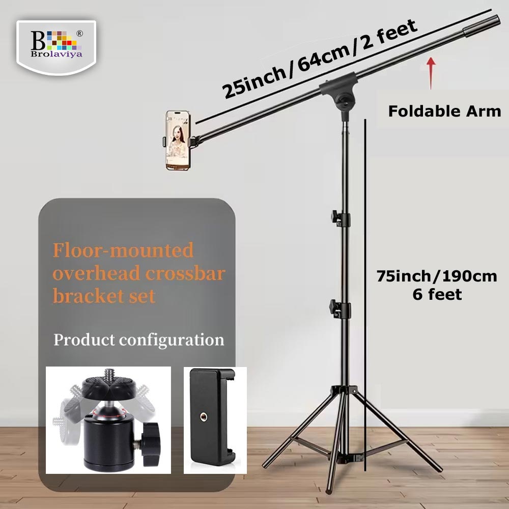 BROLAVIYA® 360 Degree Tripod with Telescopic Crossbar Long Arm Stick, 230 cm Top Height, Portable, for Photography & Videography, Ideal for Live Streaming, Overhead Tripod Stand with Mobile Bracket