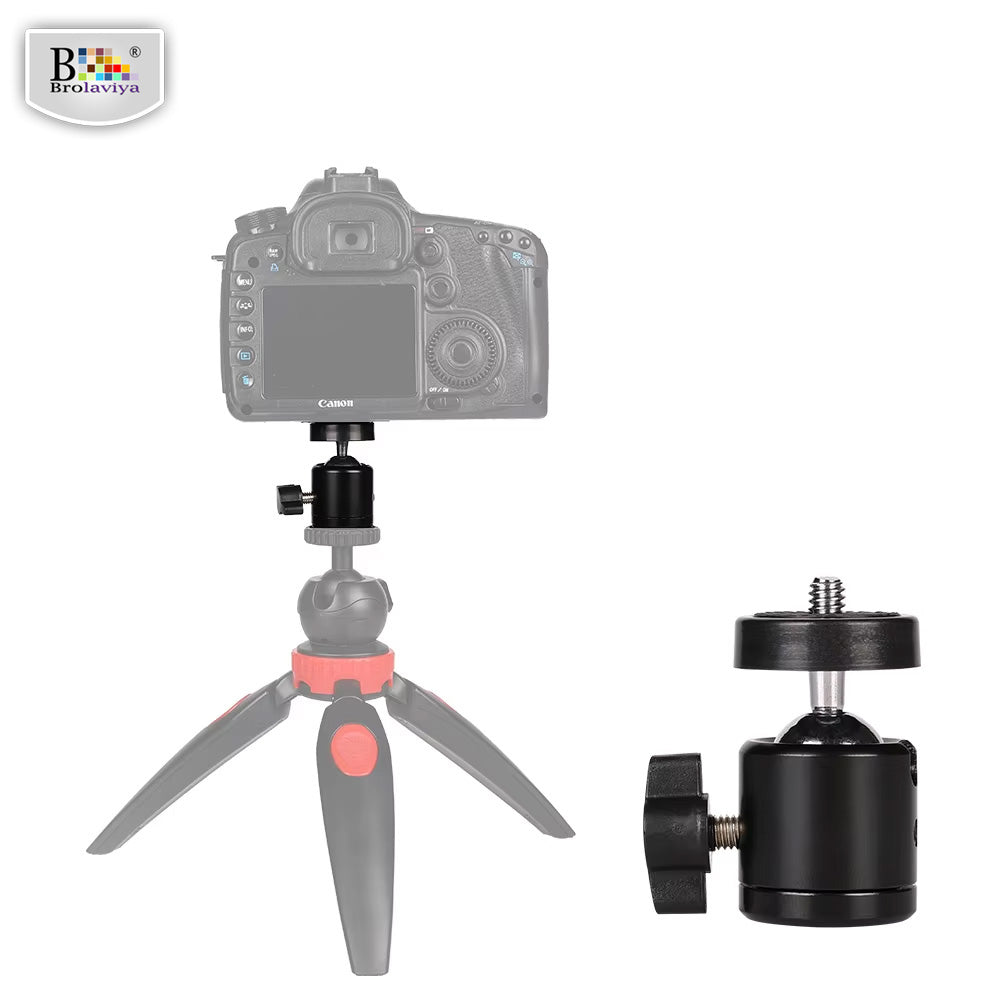 BROLAVIYA® 2 Pack 360 Degree Aluminum Alloy Rotating Swivel Tripod Ball Head with 1/4" Screw Thread Head for Cameras, Camcorders, Smart Phone, Gopro, LED Video Light